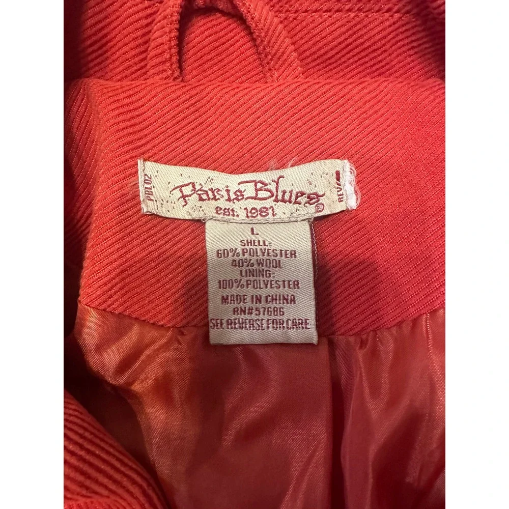 Paris Blues Women's Red Double Breasted Belted‎ Wool Blend Peacoat Jacket Size L